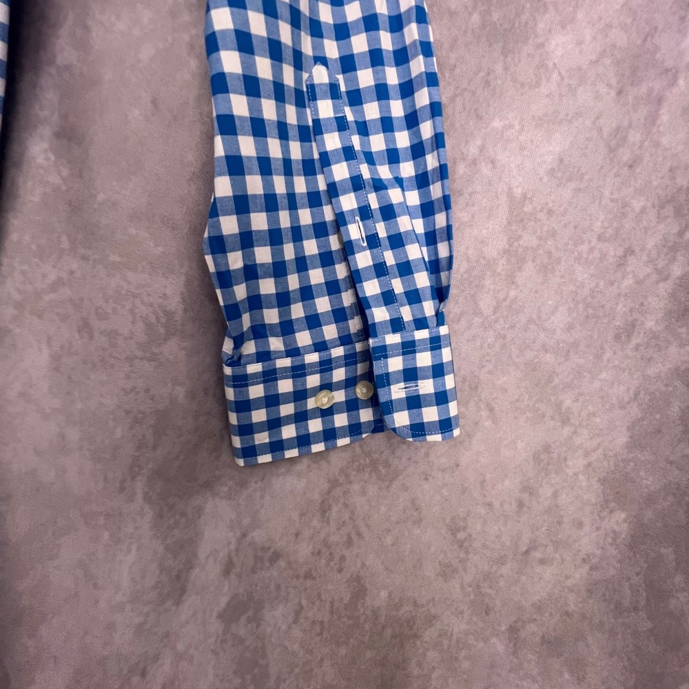 Greg Norman Button Down Shirt Mens L Teal Gingham Excellent Stretch Shark Logo - Picture 7 of 11
